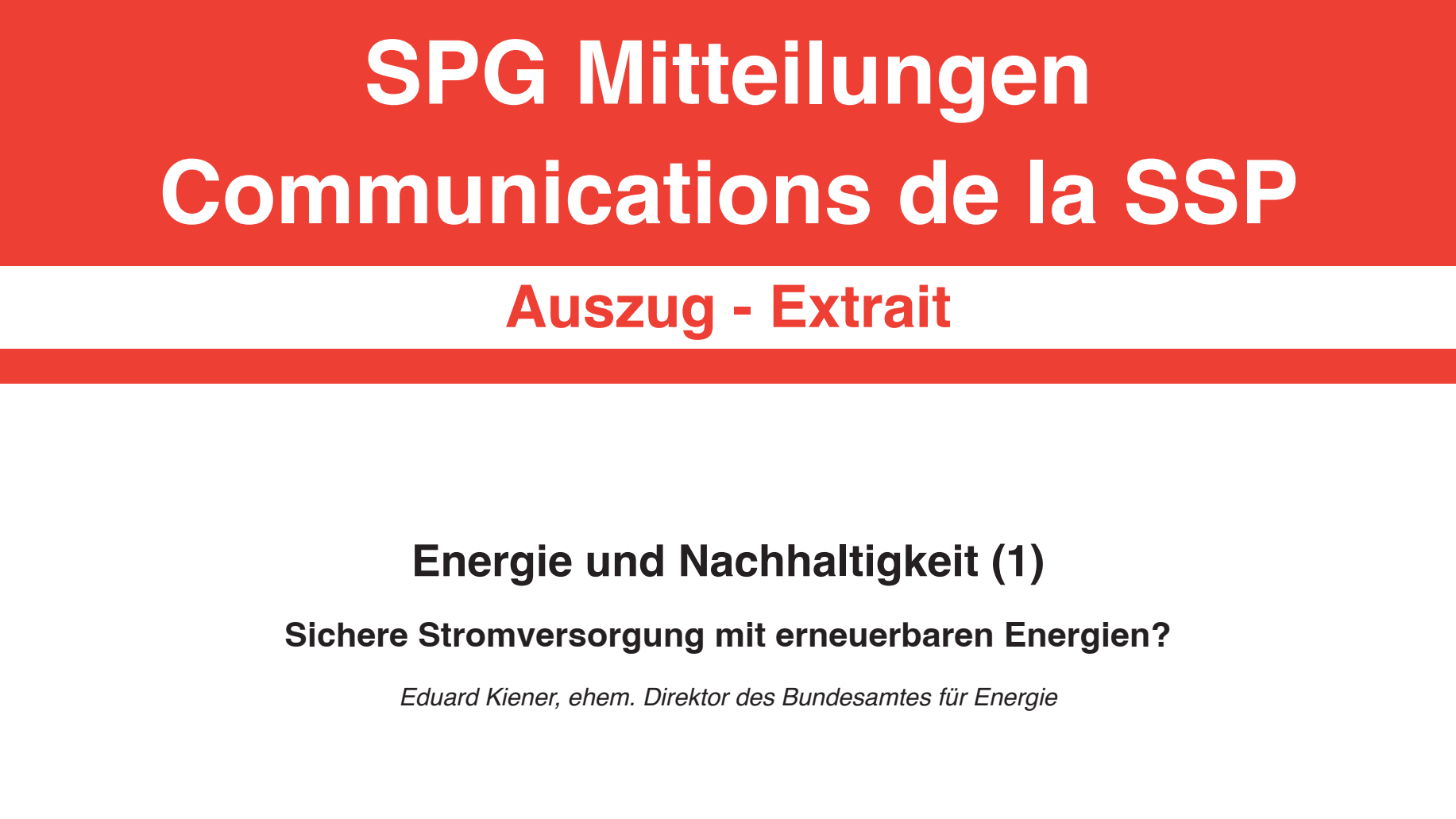 Eduard Kiener: Sichere Stromversorgung mit erneuerbaren Energien?